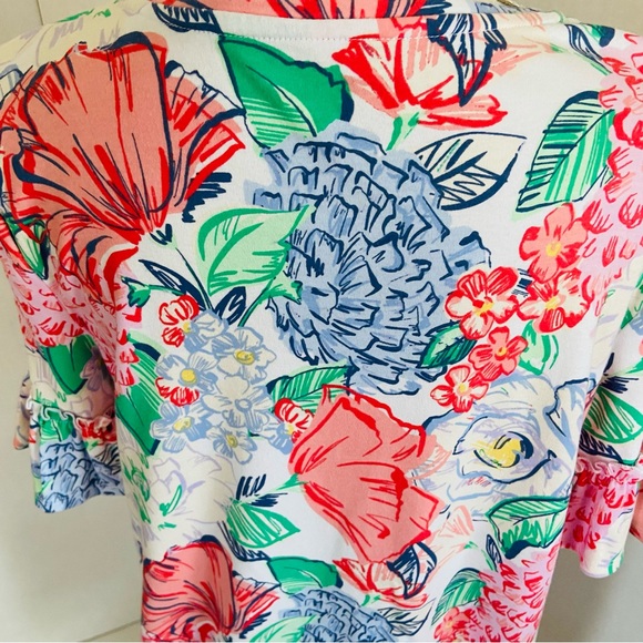 Kim Rogers Floral Dress - Bright Multicolor. Medium Ruffled Sleeve 100% Cotton - Picture 13 of 16